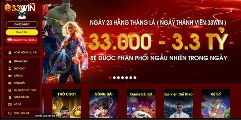 Tổng hợp các khuyến mãi khi mới đăng ký 33Win 